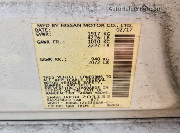 1N4AL3AP1HC203133 2017 NISSAN ALTIMA White ძრავის განყოფილების ხედი