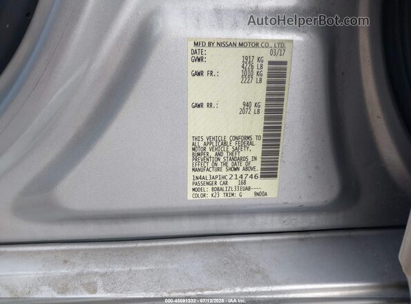 1N4AL3AP1HC214746 2017 NISSAN ALTIMA Silver Вид підкапотного простору