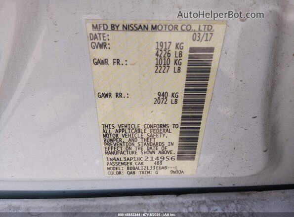 1N4AL3AP1HC214956 2017 NISSAN ALTIMA Белый Вид подкапотного пространства