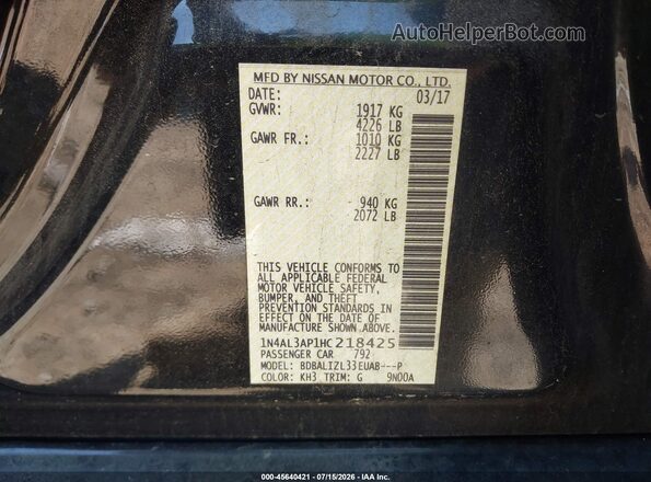 1N4AL3AP1HC218425 2017 NISSAN ALTIMA Black ძრავის განყოფილების ხედი