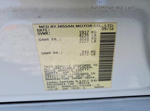 1N4AL3AP1HN310736 2017 NISSAN ALTIMA White Вид підкапотного простору