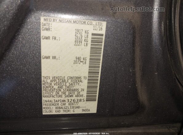 1N4AL3AP1HN326385 2017 NISSAN ALTIMA Серый Вид подкапотного пространства