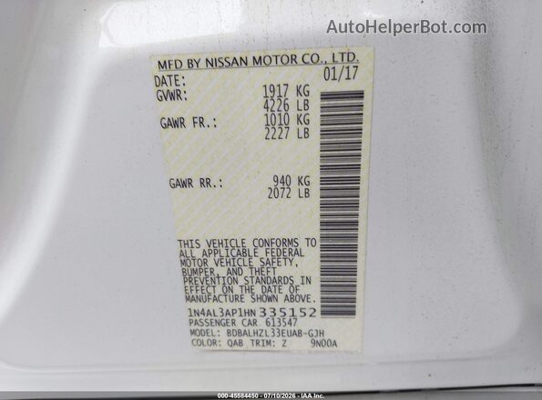 1N4AL3AP1HN335152 2017 NISSAN ALTIMA White Widok komory silnika