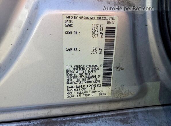 1N4AL3AP1JC120582 2018 NISSAN ALTIMA Silver VIN կոդի պիտակի տեսք