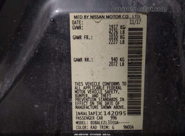 1N4AL3AP1JC142095 2018 NISSAN ALTIMA Gray Շարժիչի բաժամունքի տեսք