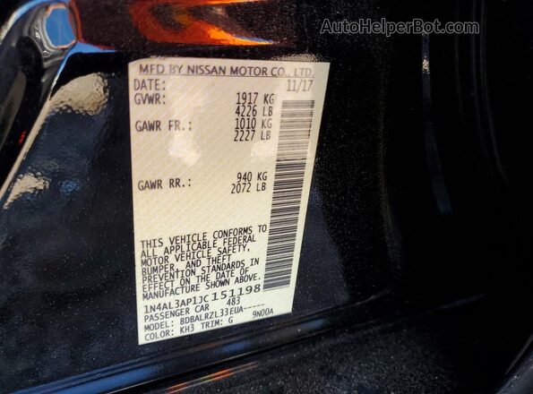 1N4AL3AP1JC151198 2018 NISSAN ALTIMA Black Vista del compartimento del motor