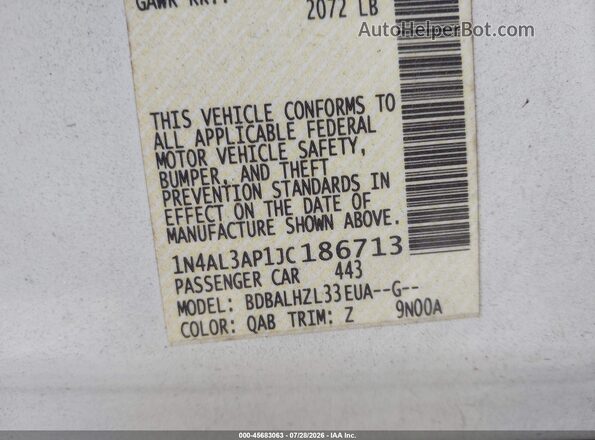 1N4AL3AP1JC186713 2018 NISSAN ALTIMA White Вид підкапотного простору
