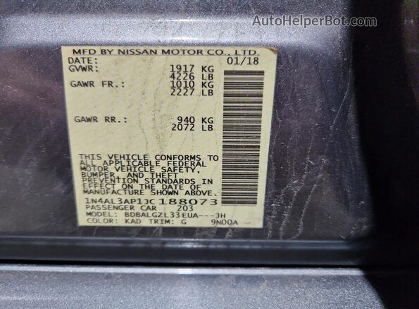 1N4AL3AP1JC188073 2018 NISSAN ALTIMA Silver VIN კოდის სტიკერის ხედი