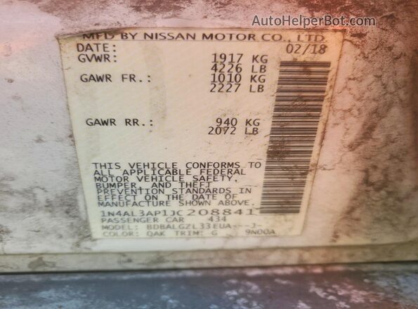 1N4AL3AP1JC208841 2018 NISSAN ALTIMA White Widok komory silnika
