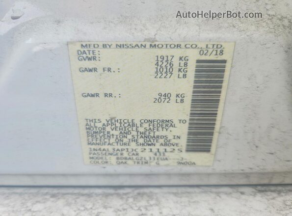 1N4AL3AP1JC211125 2018 NISSAN ALTIMA White Вид підкапотного простору