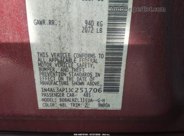 1N4AL3AP1JC251706 2018 NISSAN ALTIMA Burgundy Вид підкапотного простору