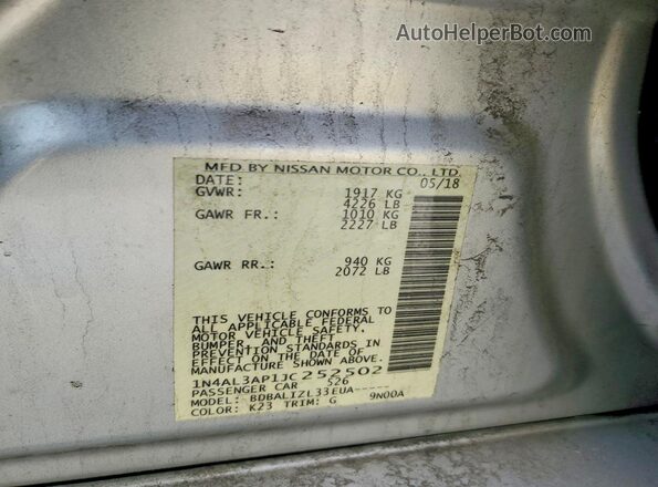 1N4AL3AP1JC252502 2018 NISSAN ALTIMA Silver Вид підкапотного простору