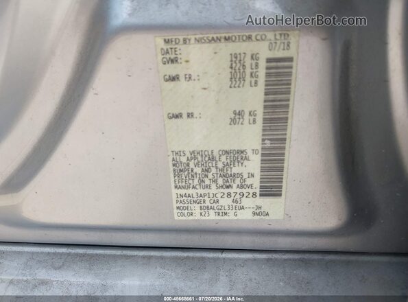 1N4AL3AP1JC287928 2018 NISSAN ALTIMA Серебряный Вид подкапотного пространства