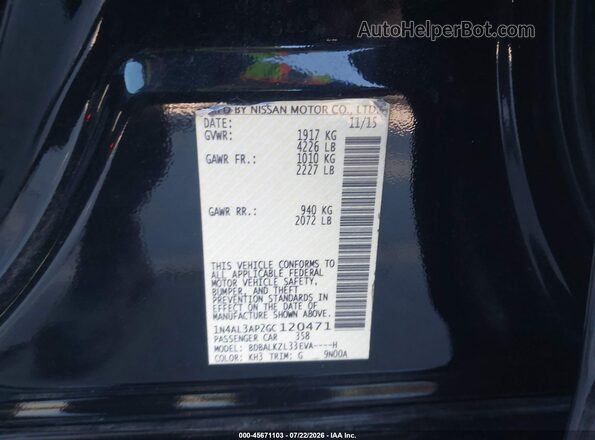 1N4AL3AP2GC120471 2016 NISSAN ALTIMA Black Vista del compartimento del motor