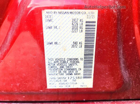 1N4AL3AP2GC125380 2016 NISSAN ALTIMA Red Widok komory silnika