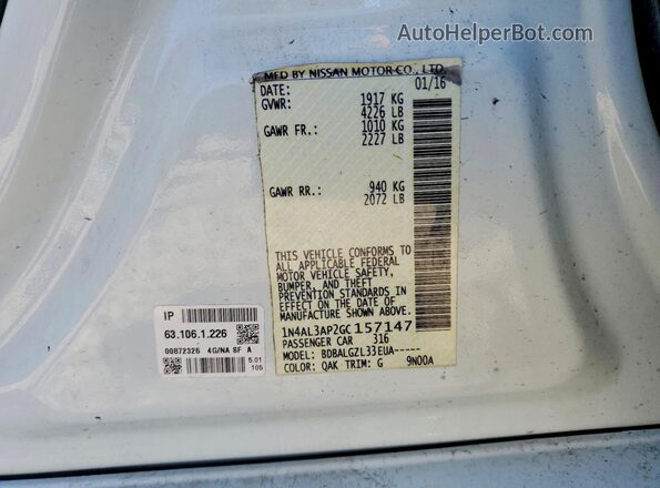 1N4AL3AP2GC157147 2016 NISSAN ALTIMA White Vista del compartimento del motor