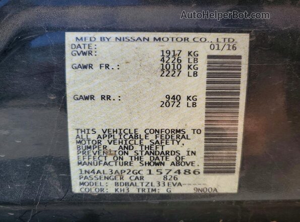 1N4AL3AP2GC157486 2016 NISSAN ALTIMA Black VIN კოდის სტიკერის ხედი