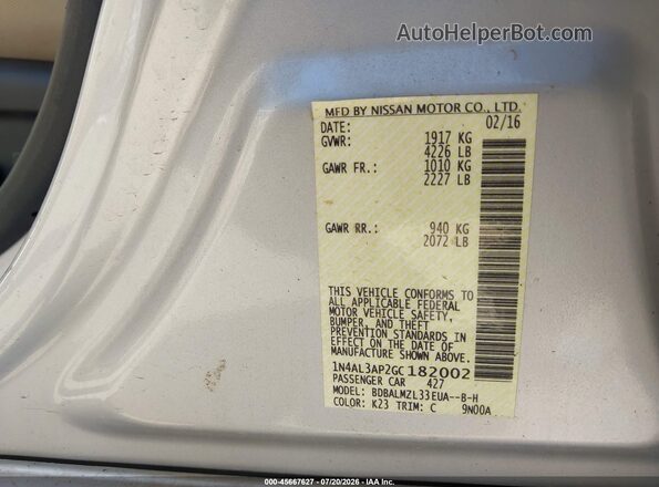 1N4AL3AP2GC182002 2016 NISSAN ALTIMA Silver ძრავის განყოფილების ხედი
