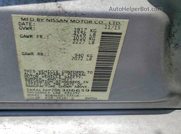 1N4AL3AP2GN306659 2016 NISSAN ALTIMA Gray Vista del compartimento del motor