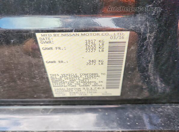 1N4AL3AP2GN351763 2016 NISSAN ALTIMA Black Widok naklejki z numerem VIN
