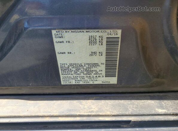 1N4AL3AP2GN361483 2016 NISSAN ALTIMA Gray Vista del compartimento del motor