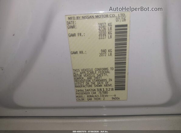 1N4AL3AP2GN381328 2016 NISSAN ALTIMA White Vista del compartimento del motor