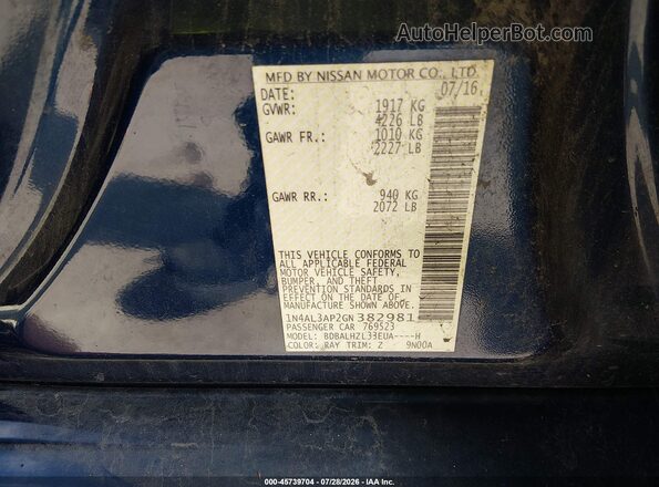 1N4AL3AP2GN382981 2016 NISSAN ALTIMA Blue Vista del compartimento del motor