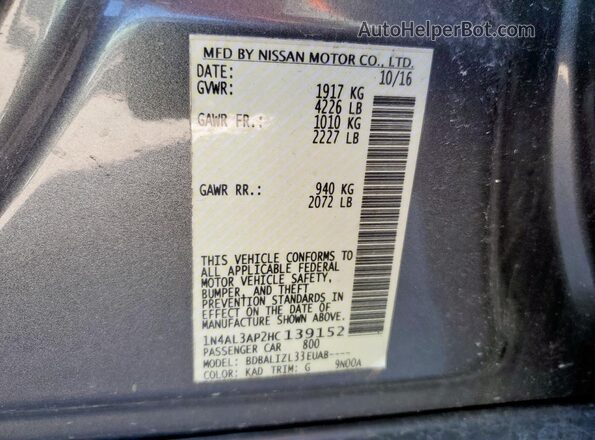 1N4AL3AP2HC139152 2017 NISSAN ALTIMA Gray VIN კოდის სტიკერის ხედი