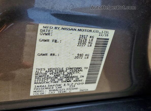 1N4AL3AP2HC152709 2017 NISSAN ALTIMA Brown Вид підкапотного простору