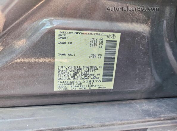 1N4AL3AP2HC218126 2017 NISSAN ALTIMA Brown Շարժիչի բաժամունքի տեսք