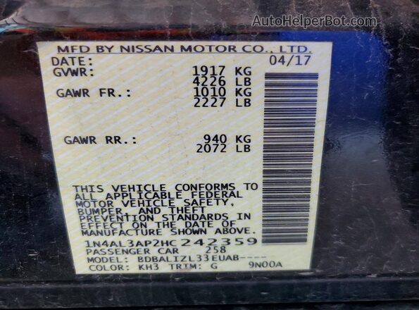 1N4AL3AP2HC242359 2017 NISSAN ALTIMA Черный Вид подкапотного пространства