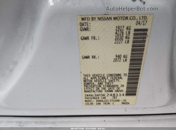 1N4AL3AP2HC248114 2017 NISSAN ALTIMA White ძრავის განყოფილების ხედი