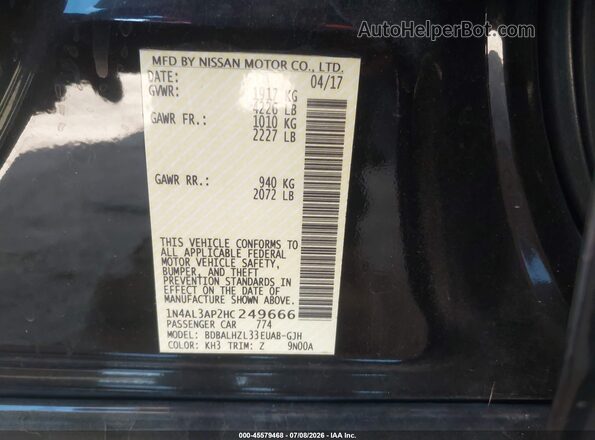 1N4AL3AP2HC249666 2017 NISSAN ALTIMA Black Вид підкапотного простору