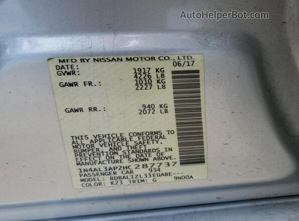 1N4AL3AP2HC287737 2017 NISSAN ALTIMA Silver Շարժիչի բաժամունքի տեսք