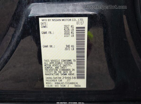 1N4AL3AP2HC294638 2017 NISSAN ALTIMA Черный Вид подкапотного пространства