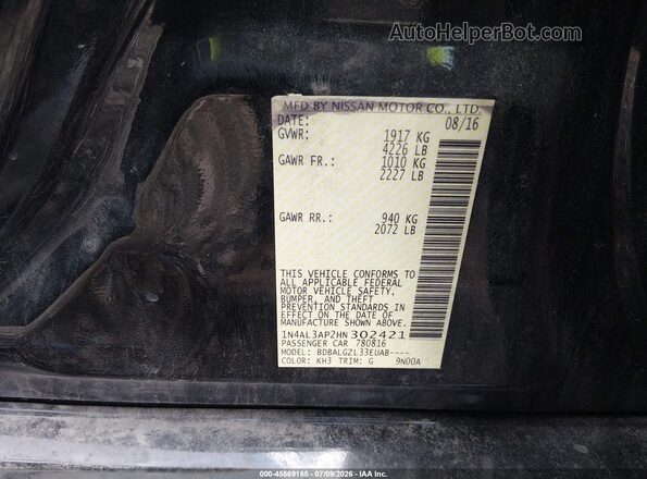 1N4AL3AP2HN302421 2017 NISSAN ALTIMA Black ძრავის განყოფილების ხედი