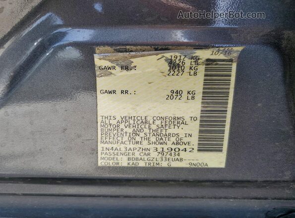 1N4AL3AP2HN319042 2017 NISSAN ALTIMA Gray VIN კოდის სტიკერის ხედი