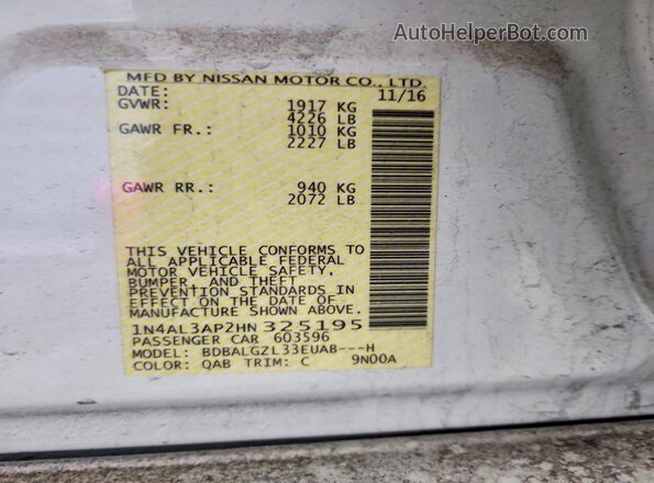 1N4AL3AP2HN325195 2017 NISSAN ALTIMA White Engine compartment view