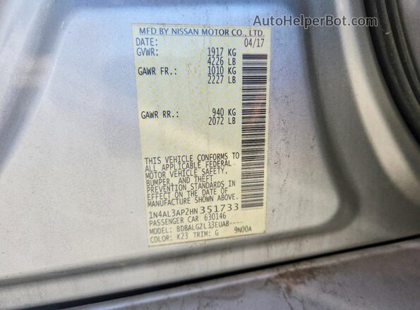 1N4AL3AP2HN351733 2017 NISSAN ALTIMA Silver Շարժիչի բաժամունքի տեսք