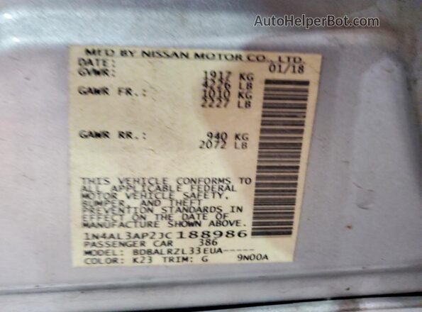 1N4AL3AP2JC188986 2018 NISSAN ALTIMA Silver Engine compartment view