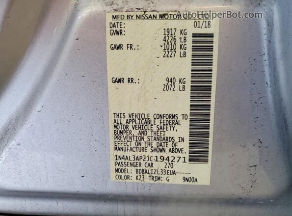 1N4AL3AP2JC194271 2018 NISSAN ALTIMA Silver ძრავის განყოფილების ხედი