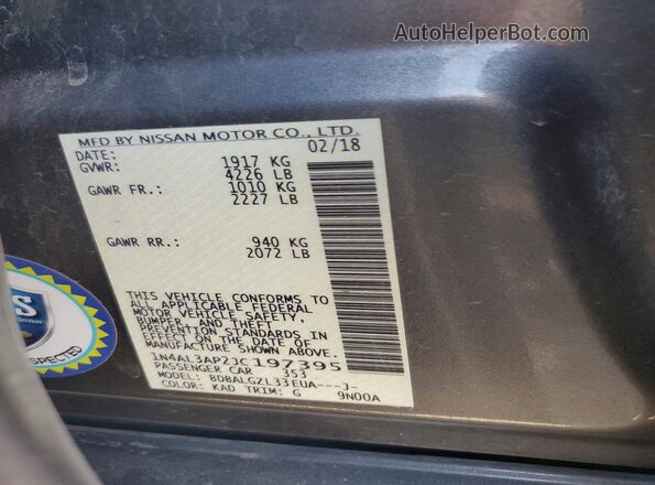 1N4AL3AP2JC197395 2018 NISSAN ALTIMA Gray Շարժիչի բաժամունքի տեսք