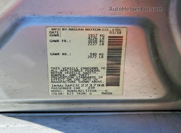 1N4AL3AP2JC223798 2018 NISSAN ALTIMA Silver Вид підкапотного простору