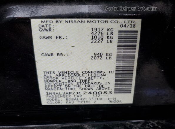1N4AL3AP2JC240083 2018 NISSAN ALTIMA Black VIN sticker view