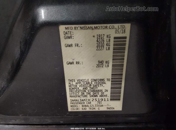 1N4AL3AP2JC251911 2018 NISSAN ALTIMA Gray Շարժիչի բաժամունքի տեսք