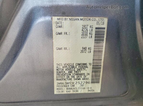 1N4AL3AP2JC252296 2018 NISSAN ALTIMA Gray Vista de la etiqueta del VIN