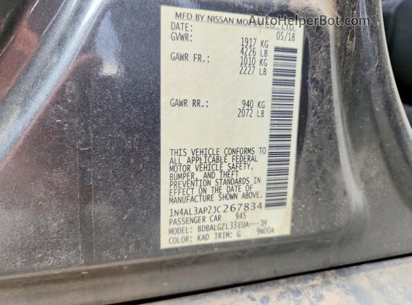 1N4AL3AP2JC267834 2018 NISSAN ALTIMA Угольный Вид наклейки с VIN-кодом