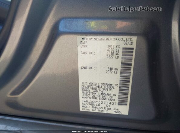 1N4AL3AP2JC273407 2018 NISSAN ALTIMA Серый Вид подкапотного пространства
