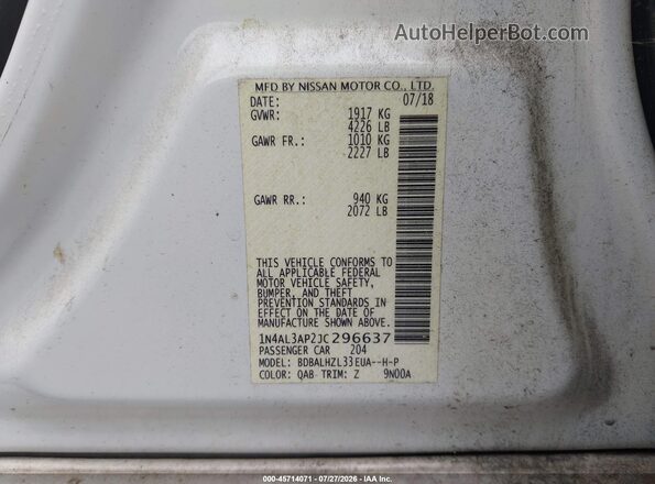 1N4AL3AP2JC296637 2018 NISSAN ALTIMA White Շարժիչի բաժամունքի տեսք
