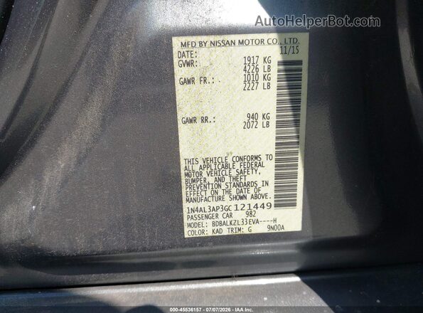 1N4AL3AP3GC121449 2016 NISSAN ALTIMA Gray Շարժիչի բաժամունքի տեսք